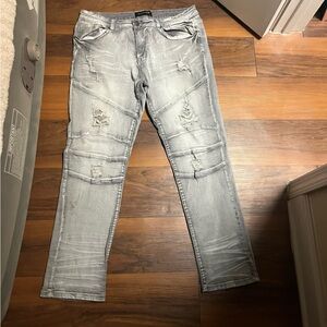 Men's Slim Fit Distressed Jeans in Light Gray